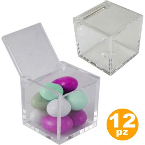 TrAdE Shop Traesio - Set 12 Bomboniera Scatola 5x5x5cm Porta Confetti Comunione Matrimonio Battesimo -