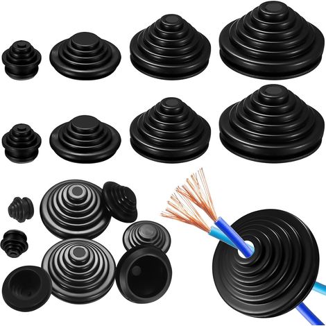 70 pezzi di passacavi in gomma, passacavi in gomma per fori, passacavi a forma di torre per giunti di cablaggio, idraulica, auto, barca, 10 mm/20 mm/25 mm/30 mm (nero) (1/5)