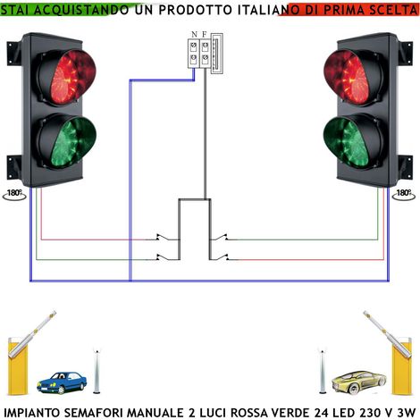 Rampa Garage Semaforo Funzione Manuale 2 Semafori 24 Led Rossi 24 Led Verdi 230 V 50 Hz 3 W Frontalino Vetro Luce Puntiforme Ø 124 mm IP65 Orientabile 180° Controllo Autolavaggi Pesatura Automezzi (1/4)