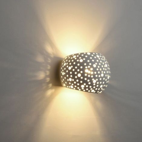 Applique murale LED 5W en gypse – Lumière blanche chaude – Forme ronde – Idéale pour plafond bas, alcôve ou niche murale