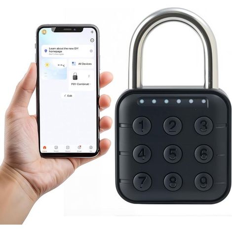 Lucchetto a combinazione, lucchetto codificato, compatibile con l'app Tuya, serratura elettronica per porte di palestra, armadietti scolastici, viaggi, impermeabile (1/5)