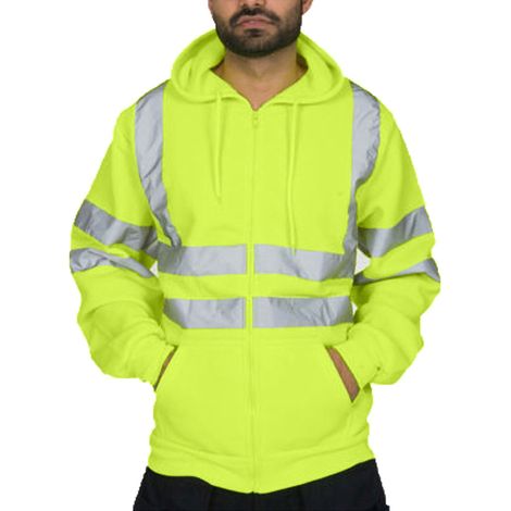 Homme Sweat à Capuche Zip Réfléchissant Sécurité Travail Veste Pull Manches Longues Automne Manteau avec Poches (1/5)