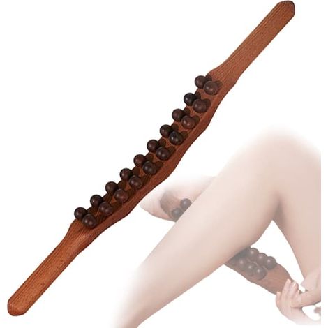 Ecleanfy - Outil Gua Sha en bois, bâtonnet de massage pour drainage lymphatique par grattage, double rangée de 20 perles, outil d'acupression Gua Sha (1/5)