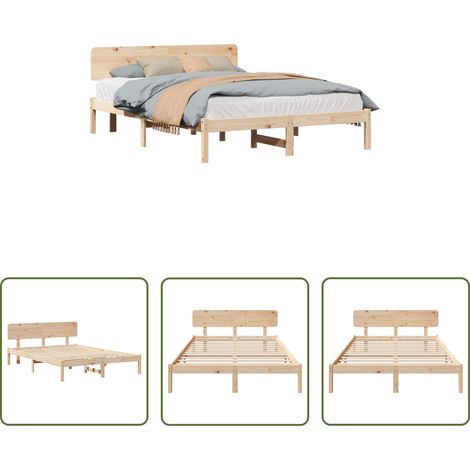 vidaXL Tête de lit - Cadre de lit avec tête de lit Naturel 140 x 200 cm Pin massif (1/5)