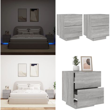 Armoires de chevet et lumières LED 2 pcs sonoma gris - Tables De Chevet - Meuble De Chambre - Luminaire Led - Étagère - Rangement - Home & Living (1/5)