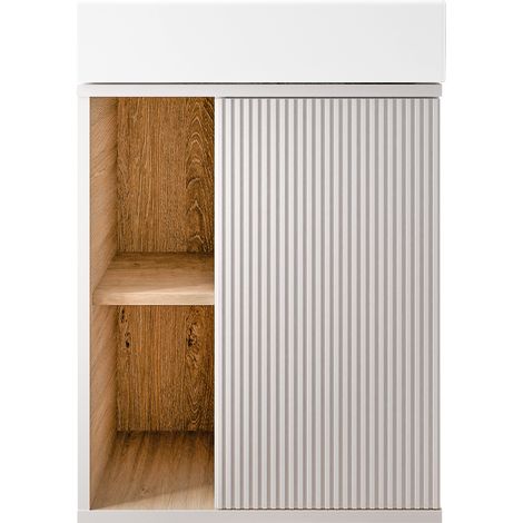 Waschtischunterschrank BELDIVO 50 cm mit Waschbecken - Türanschlag rechts, Weiß matt