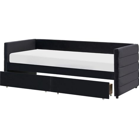 Daybed Black Velvet EU Single Size 90 x 200 cm With Slatted Frame and Drawers MARRAY (1/5)