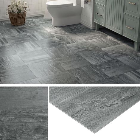 Lino Sol Adhesif Bois Gris Dalle PVC Adhesive Sol Beton Gris 30x30CM 32-Dalles Carrelage Adhesif Sols Cuisine Salon Imperméable Revetement de Sols Adhésif pour Salle de Bain Toilette (1/5)