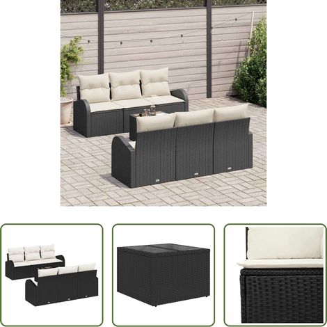 Gartenmöbel - Gartensofa-set mit Speicher 7 pcs Schwarz und Creme Poly-Rattan (1/5)