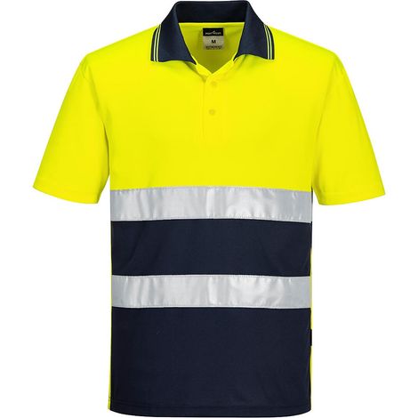 Polo contrasté léger haute visibilité M/C Jaune/Marine L