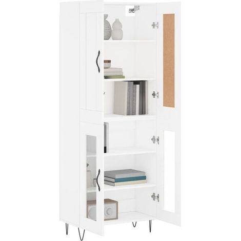 Buffet de Cuisine Blanc Hauteur 180 cm, Meuble Rangement avec Portes et Étagères, 69.5x34x180 cm, Bois d'Ingénierie, Style Moderne pour Salle à Manger (1/5)
