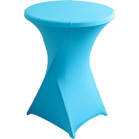 Housse De Table Ronde Extensible - Polyester 90 % Spandex 10 % - Pour Table Hauteur 42 À 45 Cm Diamètre 76 À 81 Cm - Bleu Lac - 1 Pièce (1/5)