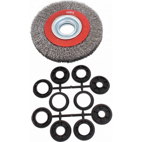 Brosse circulaire en fil d'acier 150 mm – 10 anneaux adaptateurs pour alésage 32 mm – Épaisseur 22 mm – Pour ébavurer et nettoyer surfaces – Asta