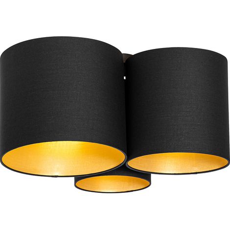 QAZQA Lampada da soffitto multidrum - Moderno - Tessuto,Acciaio - Nero/Oro/Ottone - Tondo Max. 3 x Watt