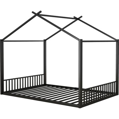 Letto per bambini 140 x 200 cm in metallo nero con struttura a forma di casa MODENUIT (1/5)