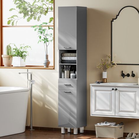 Armoire salle bain commode étagères tiroir réglables - Couleur: Gris