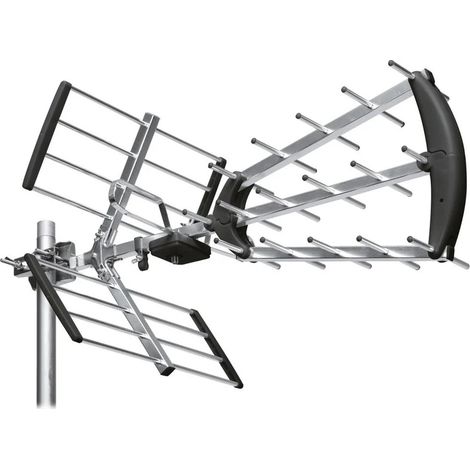 Antenne d'Extérieur Trinappe UHF 20 dB à fiche F - 460 - 790 MHz, Canaux 21/60, Idéale pour les combles