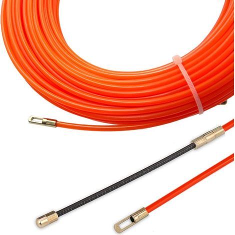 30M Tire Fils Electrique Aiguille Nylon, Φ 4mm, avec 3 Tête Flexible de Guidage, Electricien Tire Fil Aiguille Passe Cable, Enfileur Fils électrique, Câble de Fil Électrique Tirant(Orange) (1/4)