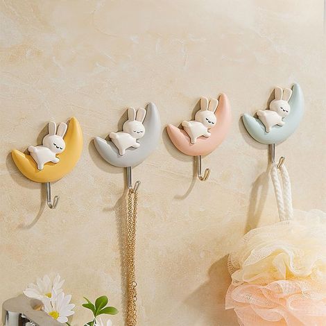 Lot de 8 crochets porte-clés autocollants, crochets porte-clés lapin mignons et créatifs, décorations murales pratiques pour le rangement de la maison.