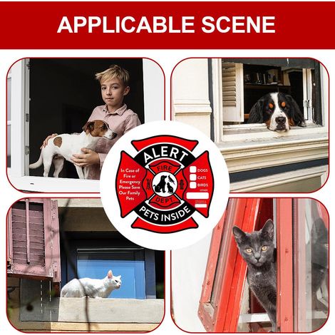 6 Pièces Autocollants Intérieur Animaux De Compagnie, Alerte De Sécurité En Cas Urgence Incendie Sauvez Notre Chat Chien, Autocollants Sécurité De Sauvetage Pompiers, Pas Adhésif Amovible Résistant UV
