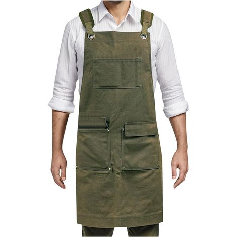Tablier de jardinage et de menuiserie pour hommes et femmes, en toile, avec poches à outils, robuste, idéal pour les travaux de charpenterie, le barbecue et les barbecues. (1/4)