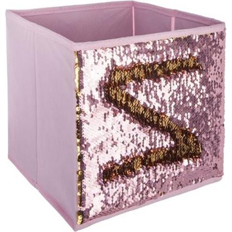 Lot de 12 Bacs de rangement en sequin doré rose - 24 x 23 x 24 cm -PEGANE- (1/2)
