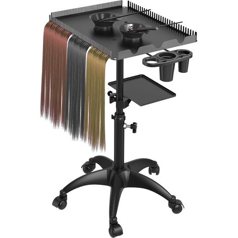 Chariot de Coiffure avec Roues, Chariot de Salon pour Extensions de Cheveux avec Plateforme de Rangement et Support pour Séparer Les Cheveux, Chariot de Coloration avec Bols et Outils pour Teinture. (1/5)
