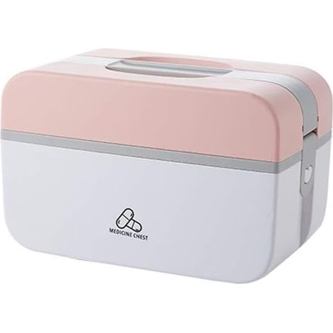 Ménage créatif boîte de rangement de médicaments pliable multicouche compartimenté boîte à médicaments valise en plastique rose (1/4)