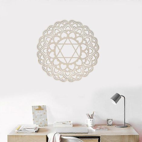 Décoration murale en bois de 28 cm (11 pouces) représentant les chakras du cœur, sculpture décorative pour la maison (1/4)