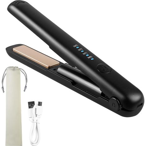 Mini Lisseur Cheveux Sans Fil Rechargeable 2 en 1, 4 Températures Réglables 140-200°C, Chauffe Rapide en 20 s, Batterie 3200 mAh USB-C, Lisseur Portable