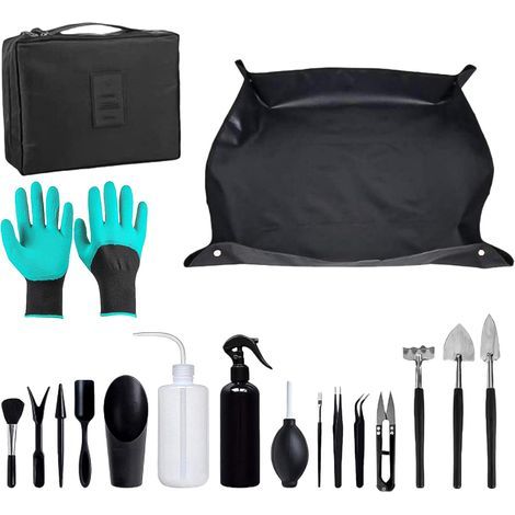 Set di 18 tappetini da rinvaso impermeabili - 50 x 50 cm - Con mini attrezzi da giardinaggio - Per giardinaggio, casa, vivaio, vasi, piante grasse (1/5)