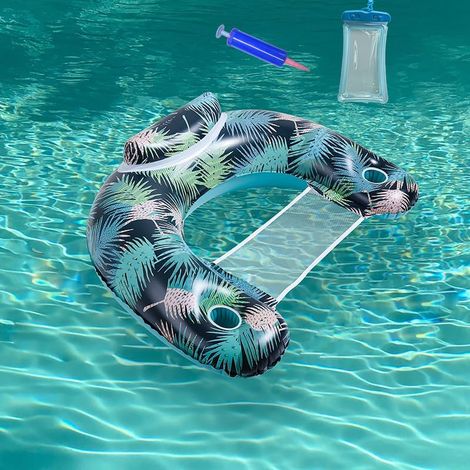 Matelas gonflable premium pour adultes - Fauteuil gonflable confortable avec porte-gobelets et appui-tête, indispensable pour les fêtes d'été au bord de la piscine, bleu (1/5)