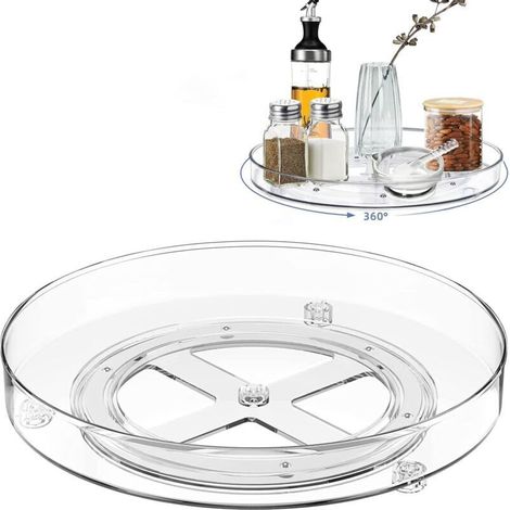 Ensemble de 2 plateaux de rangement rotatifs et transparents, 27 cm
