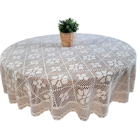 Runde Häkeltischdecke Beige Fi 180 Natur Deckchen für runde Tische