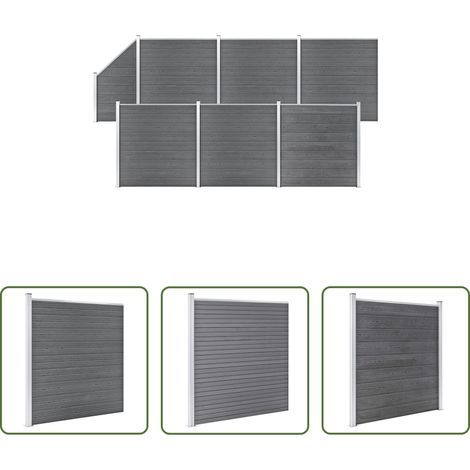 vidaXL Holzmaserung - WPC Zaun-Set 6 Quadrate + 1 Schräge 1138x186 cm Grau