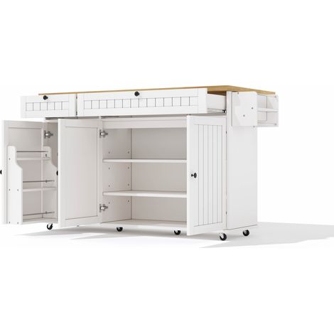 Isola da cucina con piano ribaltabile, MDF, bianco, 137 x 89,5 x 45 cm (1/5)