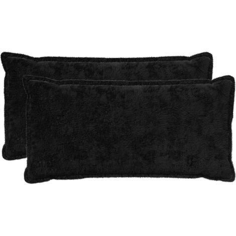 Cushion Cover 2 pcs HOUTEN Black 40 x 80 cm Faux Rabbit Fur vidaXL