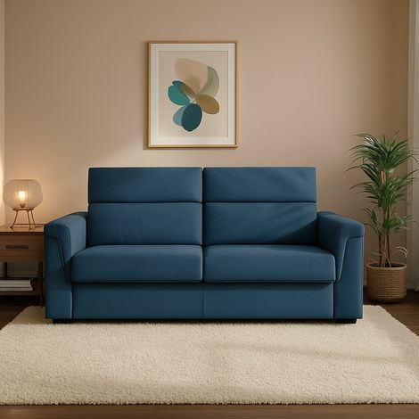 Dmora - Sofá cama 2 plazas Biscossi, Sofá convertible para salón, acolchado, desenfundable, calidad 100% Made in Italy, 205x95 h100 cm, Azul (1/5)