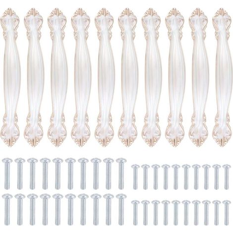 Lot De 10 Poignées D’armoire Vintage En Forme D’arc Antique Sculpté - Poignées De Porte De Meuble (128 Mm De Distance Entre Les Trous) - Blanc Ambré