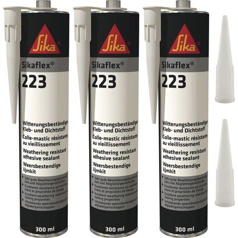 Sikaflex-223 Haftstarker 1K-PU Klebe-Dichtstoff, 300ml, Schwarz, 3-Set m.5 Düsen