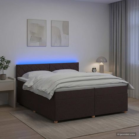vidaXL Lit boxspring avec matelas Marron foncé 200 x 200 cm Tissu (1/5)
