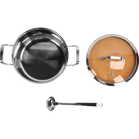 Casserole en acier inoxydable 304, marmite robuste grande capacité, pot à soupe droit avec couvercle et cuillère, double poignées, chauffe uniforme, usage quotidien. (1/5)
