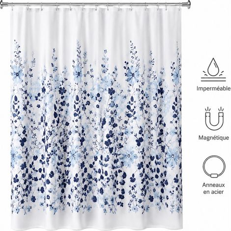 Rideau Douche 3D 180 x 180 cm PEVA - Rideau Salle de Bain Etanche Anti-moisissure avec Crochets (1/4)