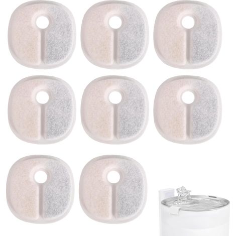 Lot de 8 filtres de fontaine à eau pour chat, filtres de rechange triple couche de 7,6 x 7,6 cm pour fontaine à chat E1/E1+ (1,9 l)
