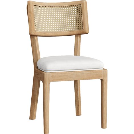 Lot de 4 chaises de salle à manger en bois massif avec dossier en rotin tressé, coussins en lin, couleur bois naturel (1/5)