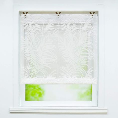 Rideaux Voilage avec Crochets sans Percage Motif de Plumes Décoration de Fenêtre pour Cuisine Salon Chambre Blanc LxH 80x130cm (1/5)