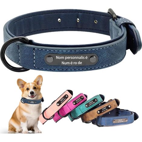 Collier de Chien Personnalisé en PU Doux, Gravure Laser Identité, Ajustable pour Petits, Moyens et Grands Chiens (L: Réglable 36-46cm Tour de Cou, Largeur 2.5cm) (1/5)