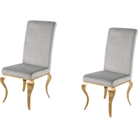 Set di 2 sedie VELENA grigio e oro – Velluto, schienale alto e gambe curve (1/5)
