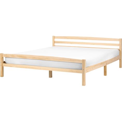 Bed Frame Light Brown Pine Wood EU Super King Size 6ft Headboard Minimalist ECHALLON (1/5)