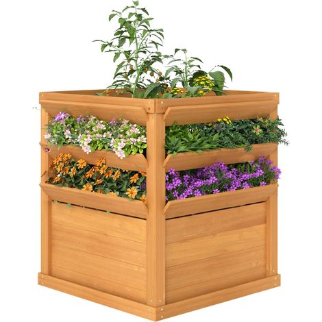 Jardinière surélevée avec treillis, jardinière palissée, bac à fleurs, bois, 65 x 65 x 60 cm, brun caramel (1/3)